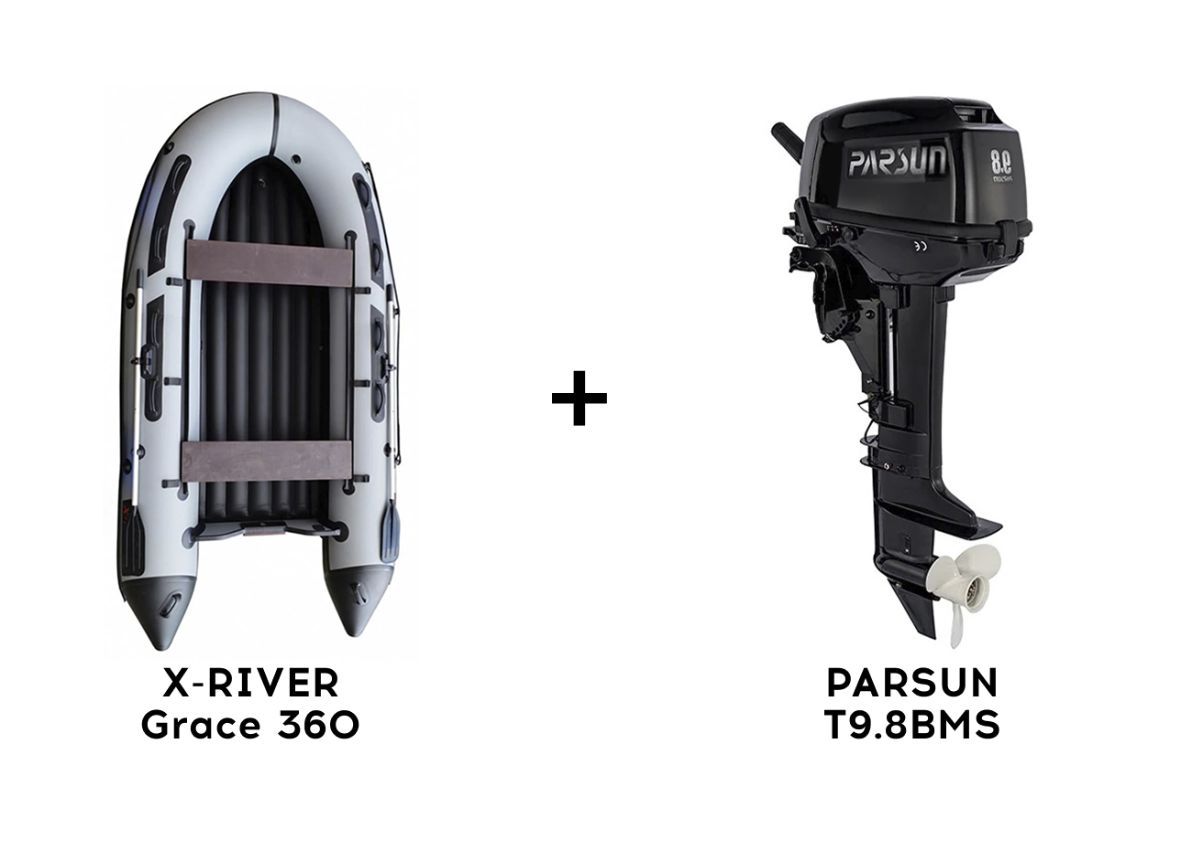 Лодка ПВХ X-RIVER Grace 360 + 2х-тактный лодочный мотор PARSUN T9.8BMS Лодка ПВХ X-RIVER Grace 360 + 2х-тактный лодочный мотор PARSUN T9.8BMS